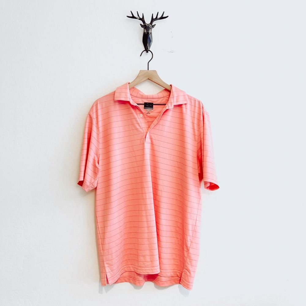 Greg Norman Men's Pink Striped Gof Polo Shirt Size Large